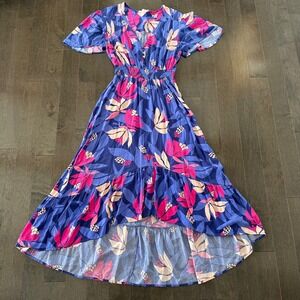 Abel the Label Anthropologie Santa Cruz Floral Hi Low Dress Ruffle Vacation M